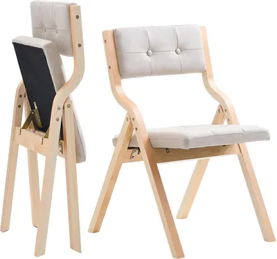 Two chairs are shown against a white background. One chair is fully assembled and facing forward, while the other is folded and viewed from the side.