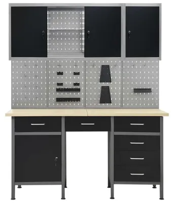 Image de Table de travail avec tiroirs et panneaux de rangement - Capacité de charge : 500 kg - Dimensions : 160 x 60 x 85 cm - Acier allié