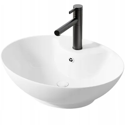 Immagine prodotto di Lavabo da appoggio ovale in Vetroceramica bianca con foro di troppo pieno