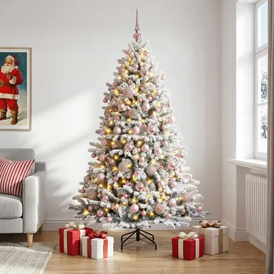 Imagen del producto de Árbol de Navidad artificial con adornos esféricos, 210 cm de altura, 300 luces LED