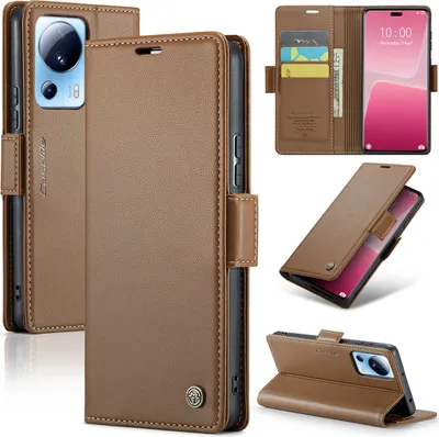 Obrázek produktu pro Xiaomi 13 Lite Pouzdro, RFID Blokování Karet, Pokročilé Flip Kožené Pouzdro s Funkcí Stojánku pro Xiaomi 13 Lite Hnědý