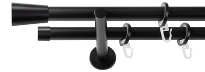 Produktbild von SN Deco Gardinenstange Nizza, 19 mm, 2-läufig, Stahl, Komplett-Set mit Ringen, Auflageträger, 100 cm, schwarz