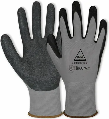 Produktbild von HASE SAFETY GLOVES Latex-Arbeitshandschuhe Superflex, EN 388, EN 420, Größe 8, grau/schwarz