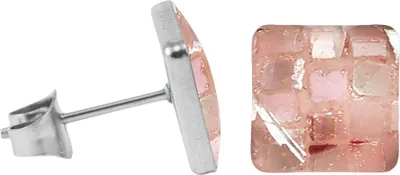 Produktbild von Chirurgenstahl Ohrstecker mit Mosaik Quadrat Größe - 9 mm Farbe - Pink