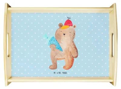 Produktbild von Mr. & Mrs. Panda Servier Tablett Bär Schultüte - Blau Pastell - Geschenk, Schulbeginn, Sofa, Einschulung, Serviertablett, aus holz, Teddy, Grundschule, Deko, sofatablett
