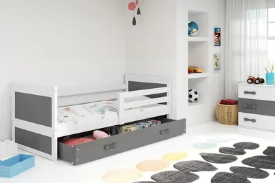 Obrázok produktu pre Detská posteľ s úložným priestorom bez matraca 90x200 FERGUS - biela / grafitová