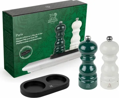 Produktbild von PEUGEOT Geschenkset PARIS 15cm Pfeffermühle Waldgrün Salzmühle Weiß Menage