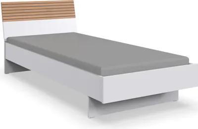 Produktbild von Bett >Rügen< in WEISS + AKUSTIKLAMELLEN ARTISAN NB - 96x85x210cm (BxHxT)