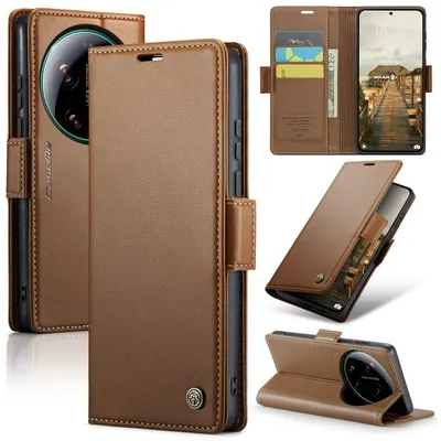 Produktbild von Lederhülle für Xiaomi 17 Ultra Brieftasche Kartenfach Schutzhülle mit Standfunktion Braun