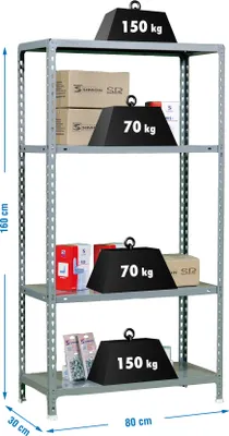 Zdjęcie produktu dla Regał metalowy ECOCLICK MINI 4/300 1600 SZARY
