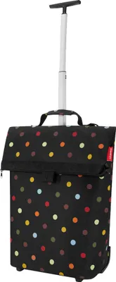 A polka dot shopping trolley with a retractable handle.