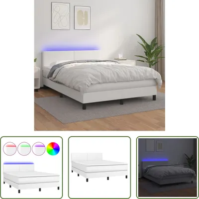 Produktbild von The Living Store Boxspringbett mit Matratze & LED Weiß 140x190 cm Kunstleder