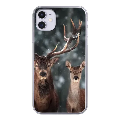 Produktbild von MuchoWow® Handyhülle Schutzhülle Hülle für iPhone 11 Hirsche - Tiere - Winter - Geweih - Schnee - Natur Silikon Softcase Handy Hülle - Handytasche