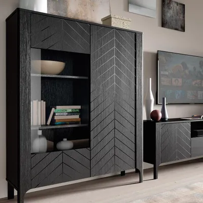 Produktbild von Wohnzimmermöbel in Schwarz mit Lowboard, Kommode & Vitrine, 4-teilig MAZARA-161