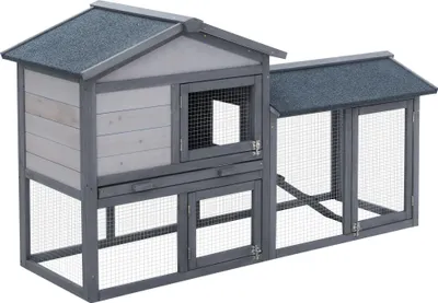 Image de PawHut Clapier cage š€ lapins rongeurs 2 niveaux clapier lapin nain avec 3 portes verrouillables tiroir š€ dšŠjection toit intšŠgral bitumšŠ 147L x 54l x 84H cm bois massif pin gris