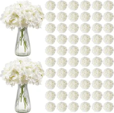 Image de 205x hortensias en soie 25cm - Bouquet artificiel blanc - Fleurs artificielles de haute qualité pour la décoration