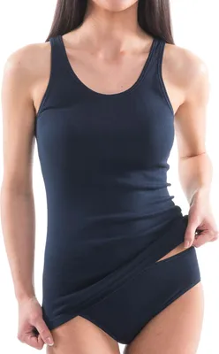 Produktbild von HERMKO 1310 3er Pack Damen Basic Tank Tops - 100% Baumwolle in Feinripp - Langlebig und Formbeständig - Ideales Unterhemd für jeden Look, Größe:52/54 (XXL), Farbe:marine