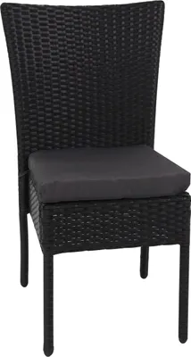 Obrázok produktu pre Set 2 záhradných stoličiek HWC-G19, polyratan, stohovateľná - čierne, vankúše tmavo sivé
