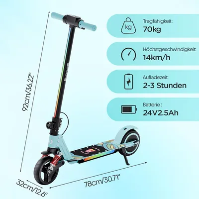 Produktbild von Elektroscooter Kinder 130W Motor 14Km/h Elektroroller LCD-Display E Scooter Für Kinder Und Jugendliche Bis 70kg Klappbar E Roller- Himmelblau