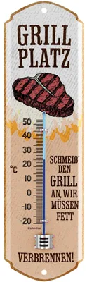 Produktbild von LANOLU Retro Blechschild GRILLPLATZ THERMOMETER - GRILL Schild Garten außen Grill Geschenke 8x28cm