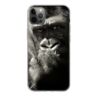 Produktbild von MuchoWow® Handyhülle Schutzhülle Hülle für iPhone 12 Pro Max Gorilla auf schwarzem Hintergrund in Schwarz und Weiß Silikon Softcase Handy Hülle - Hartschale