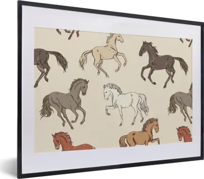 Produktbild von MuchoWow® MuchoWow® Gerahmtes Poster Pferde - Rosa - Grau - Mädchen - Kinder - Mädchen 40x30 cm - Poster mit zchwarzem Bilderrahmen - Bilderrahmen - Poster im Rahmen