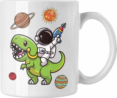 Produktbild von Trendation - Dinosaurier T-Rex Astronaut Weltall Tasse Grafik Geschenk Lustig (Weiß)