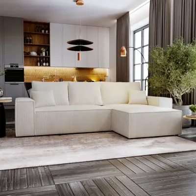 Produktbild von Ecksofa MOSEN L-form 279x181 cm mit Bettkasten und Schlaffunktion, rechte Seite - Hell Beige