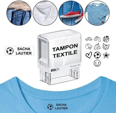 Productafbeelding van Textielstempel, personaliseerbaar - Stempel met lichaamsafdruk - Naamstempel - Herbruikbaar - 38x14mm