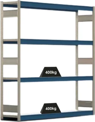 Produktbild von Weitspannregal ELCH Stecksystem T-Profil | Grundregal | HxBxT 200x201x40cm | 4 Ebenen | Stahlplatten-Fachboden | Fachlast 400kg | Enzianblau