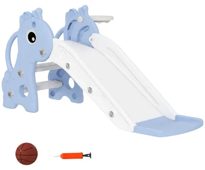 Immagine prodotto di Scivolo per bambini, 3 in 1, scivolo per bambini con canestro da basket, scivolo con pallacanestro per bambini da 1 a 3 anni, interno, blu 106 x 51,5 x 52 cm