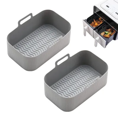 2er Set Silikon-Airfryer-Einsätze, grau, 19,5x12,5 cm