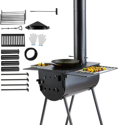 Produktbild von Tragbarer Holzofen, Camping-Hot-Zelt-BBQ-Ofen, 118 Zoll, für den Außenbereich mit Rohren