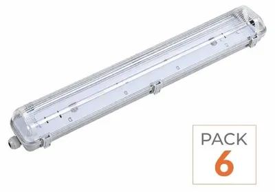 Image de Kit comprenant une réglette LED IP65 et 2 tubes néon LED de 150 cm, type T8, 22W - Pack de 6 - Lumière blanche neutre 4000K - 5500K