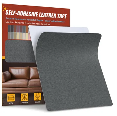 Produktbild von Leder Reparatur Set - Selbstklebendes Kunstleder-Flicken-Set - Zur Möbel- und Polsterreparatur - Dunkelgrau