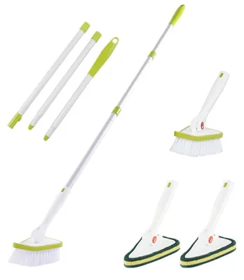 Image de Omgoods - Brosse de nettoyage 2 en 1 pour salle de bain, avec manche télescopique
