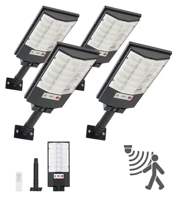 Immagine prodotto di Lampada solare a LED per strada - Set da 4 - 500 W - 50.000 lm - Con sensore crepuscolare - Rilevatore di movimento - Impermeabile IP65 - Illuminazione esterna per vialetti e cortili