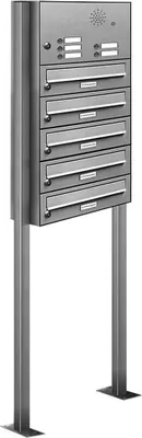 Produktbild von 5er V2A Edelstahl Briefkasten Standanlage Freistehend mit Klingel