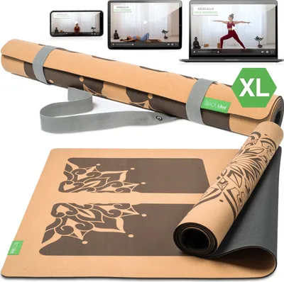 Produktbild von BACKLAxx® Kork Yogamatte XL mit Naturkautschuk inkl. Mattengurt -Nachhaltige Sportmatte (Fitnessmatte) rutschfest schadstofffrei mit Anti-Rutsch-Zonen