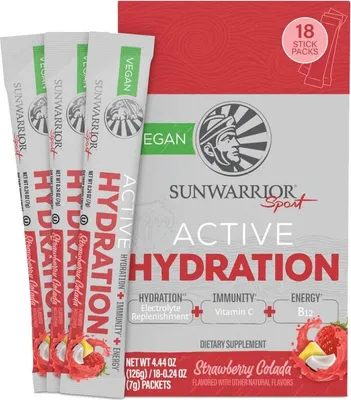 Produktbild von Sunwarrior Active Hydration Stick Packs (18x7g) Strawberry Colada - Intra- & Post-Workout - Intra-Workout