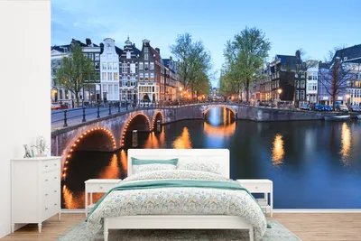 Produktbild von MuchoWow® Fototapete für Wohnzimmer oder Schlafzimmer Wandtapete Vinyl Motivtapete Buntes Bild der Amsterdamer Keizersgracht - 525x350 cm - Das Hintergrundbild