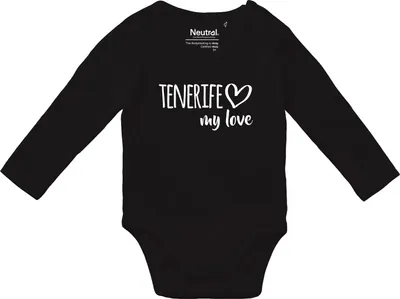 Produktbild von Huuraa Baby Body Tenerife my love 68 Black  Baumwolle Fairtrade Langarmbody Geschenkidee