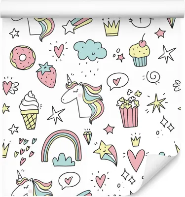 Immagine prodotto di 10m VLIES WALLPAPER rotolo camera dei bambini Einhürner diamanti stelle cuori XXL