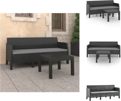 Produktbild von vidaXL 2-tlg. Garten-Lounge-Set mit Kissen PP Rattan Anthrazit - Gartenmöbel-Sets