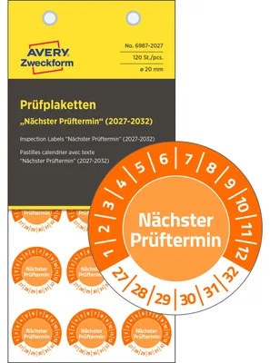Obrázek produktu pro Kontrolní štítky. Další kontrola: 2027-2032. Vinyl, 20 mm, 120 kusů
