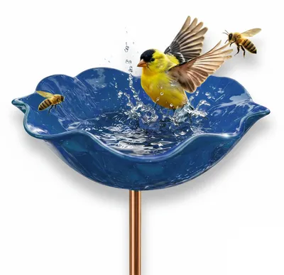 Produktbild von Bienen Tränke & Vogeltränke Garten, Metall Gartenstecker mit Erdspieß, wetterfest, ideal für Bestäuber, Vögel & Schmetterlinge-Blau