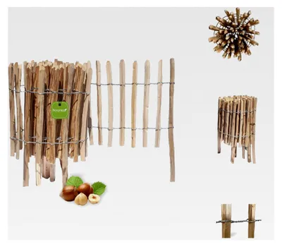 Produktbild von Haselnuss-Staketenzaun mit Pfosten, 50 cm hoch, Lattenabstand 4-6, Kastanie, Gartenzaun, Holzpfosten, Beeteinfassung, Steckzaun, Kastanienzaun, Holzzaun, Rollzaun
