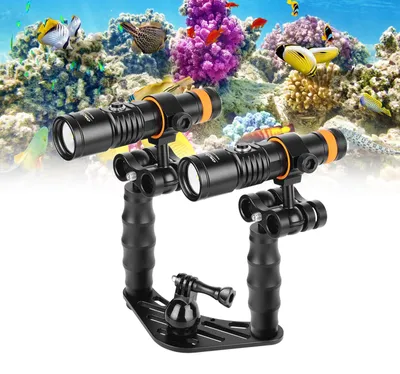 Imagen del producto de Kit de doble foco para vídeo submarino con soporte para cámara