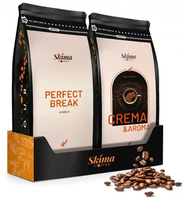 Productafbeelding van Gemalen koffie, 2 x 1 kg, CREMA&AROMA/PERFEKTNÍ PŘESTÁVKA, vers gebrand voor volautomatische koffiemachines + onderzetter