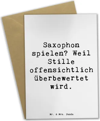 Produktbild von Mr. & Mrs. Panda Grußkarte Spruch Saxophon Leidenschaft - Weiß - Geschenk, hochzeitskarten, Musiker, kommunionskarte, Blues, Musik, Musikinstrument, weihnachtskarten